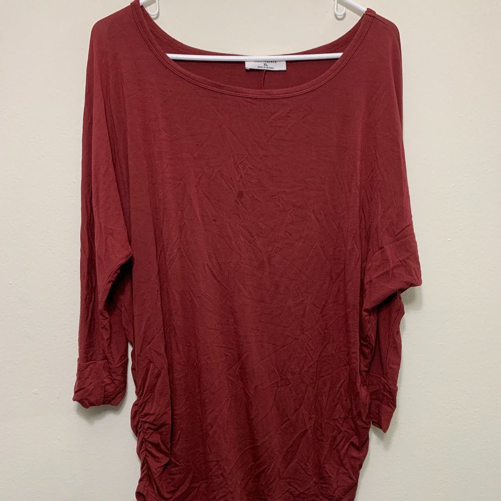 Zenana Trustworthy Dolman With Sided Ruched- Brick